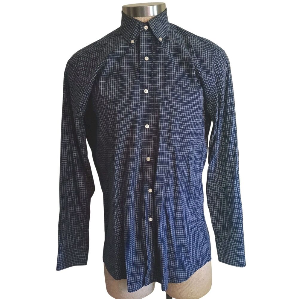 Tommy Hilfiger Shirt Men 15.5 34 Navy Blue Check Button Down Regular Fit